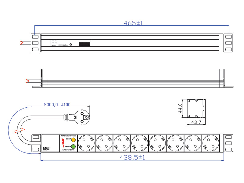 Bachmann 19Zoll Steckdosenleiste 8x Schuko ÜSS 1HE 333.404 Maße Bachmann 19Zoll Steckdosenleiste 8x Schuko ÜSS 1HE 333.404 Maße