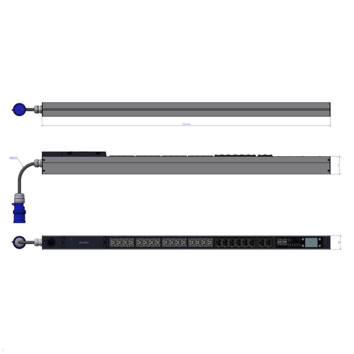 Bachmann BN PRO Metered + – 16xC13 / 8xCombo, 3,0m CEE 16A/3p (BM0024745), Ethernet Anschluss