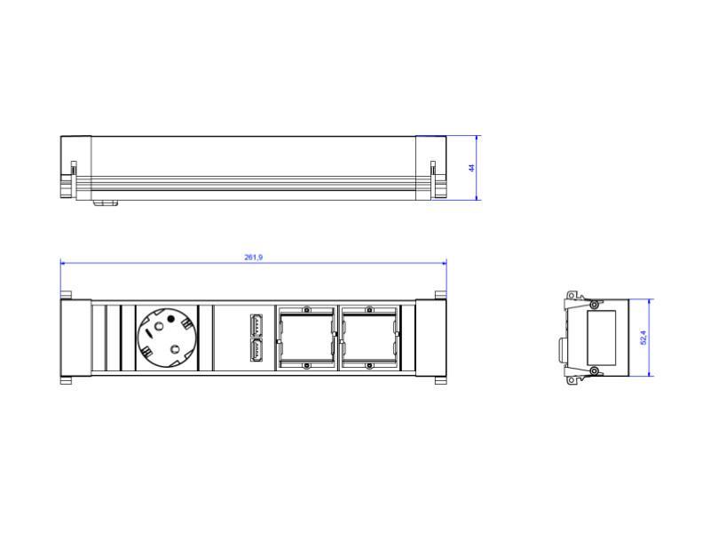 Bachmann Power Frame 1x Steckdose USB Charger 2x CM (916.0041) technische Zeichnung Bachmann Power Frame 1x Steckdose USB Charger 2x CM (916.0041) technische Zeichnung
