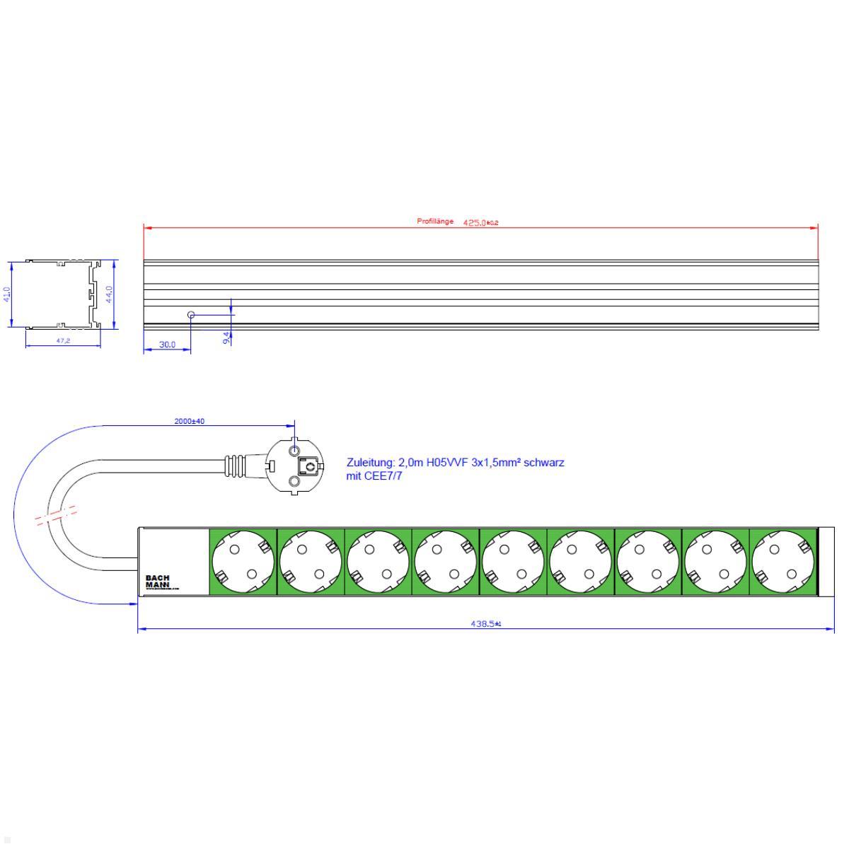 Bachmann IT PDU 19Zoll Steckdosenleiste 9x Steckdose Töpfe grün (800.3479), Steckdosenleiste Serverrack