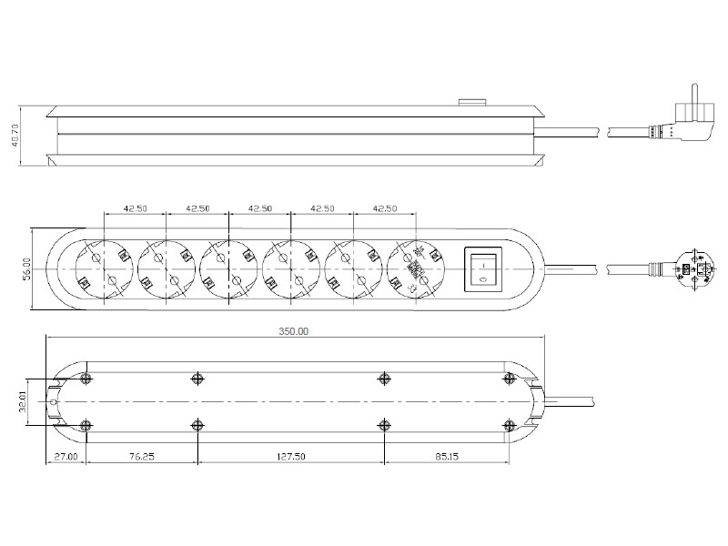 Bachmann SMART 6-fach Steckdosenleiste mit Schalter 1,5m (381.250K) weiß Maße Bachmann SMART 6-fach Steckdosenleiste mit Schalter 1,5m (381.250K) weiß Maße