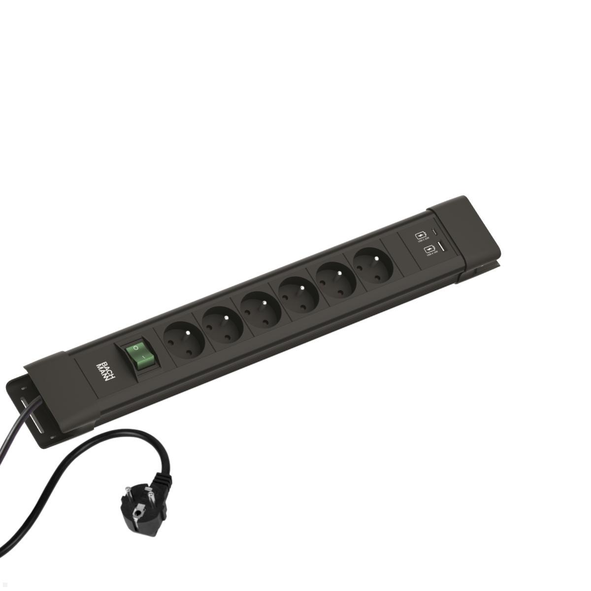 Bachmann CONNECTUS 6x UTE Steckdose, 1x USB A/C, 1x Schalter, schwarz (BM005941)