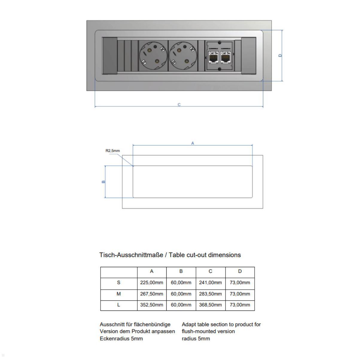 Bachmann Power Frame 3-fach 1x Steckdose 1x USB-Charger A/C 1x CM (916.503), Zeichnung Maße Bachmann Power Frame 3-fach 1x Steckdose 1x USB-Charger A/C 1x CM (916.503), Zeichnung Maße