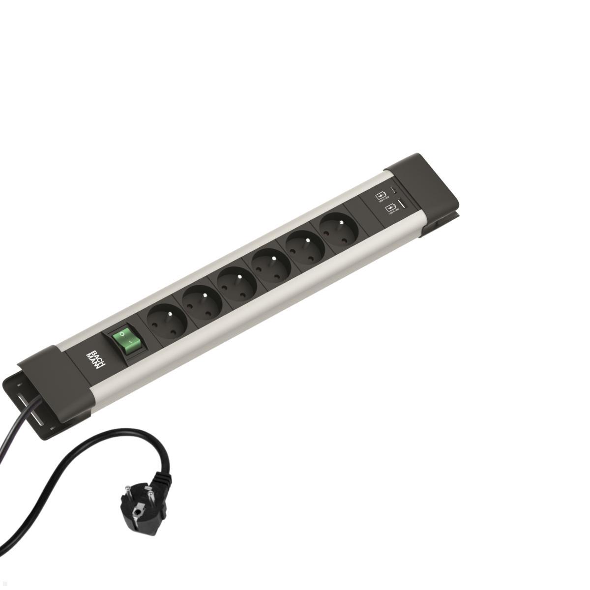Bachmann CONNECTUS 6x UTE Steckdose, 1x USB A/C, 1x Schalter, grau (BM005939)