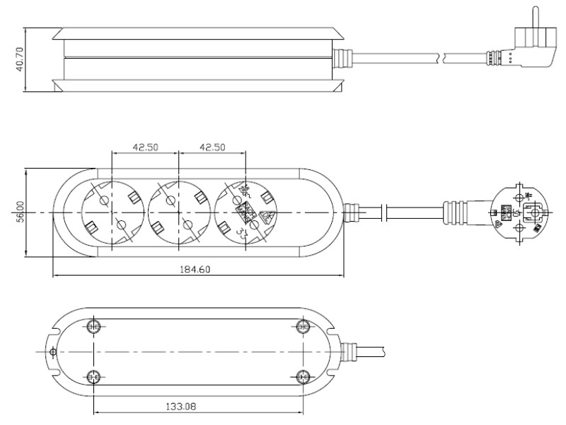 Bachmann SMART 3x Steckdosenleiste Zuleitung 3m 388.371 Maße Bachmann SMART 3x Steckdosenleiste Zuleitung 3m 388.371 Maße