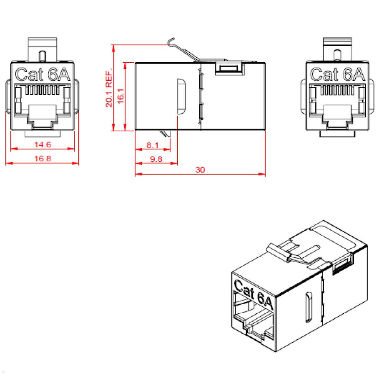 Bachmann UNIVERSAL Steckdosenleiste 3x Steckdose 1x CAT6A 1x HDMI (922.0111HC), technische Zeichnung LAN Keystone Bachmann UNIVERSAL Steckdosenleiste 3x Steckdose 1x CAT6A 1x HDMI (922.0111HC), technische Zeichnung LAN Keystone