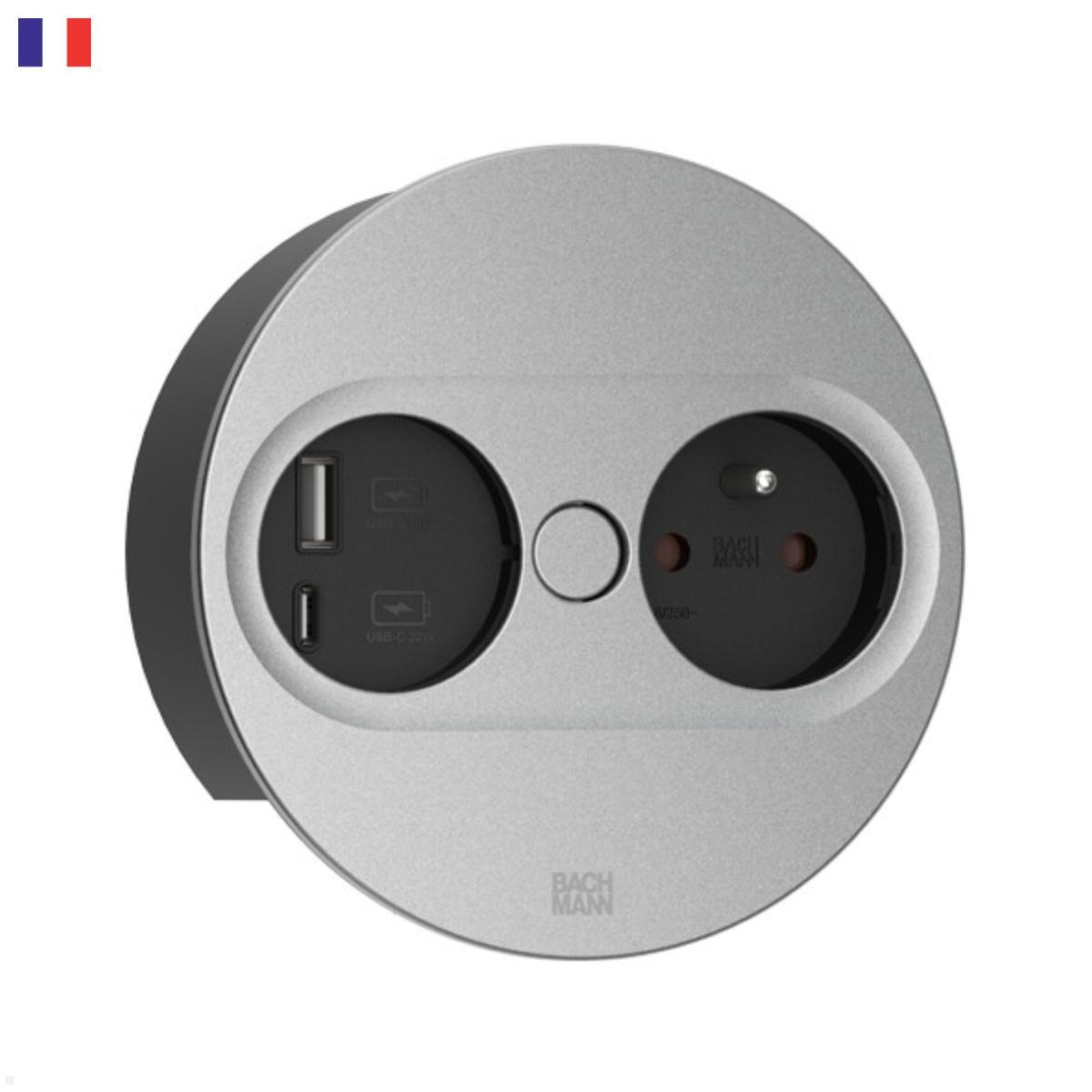 Bachmann TWIST 2 1x FR Steckdose UTE 1x USB-Charger A/C, GST18, rund (946.014) silber Bachmann TWIST 2 1x FR Steckdose UTE 1x USB-Charger A/C, GST18, rund (946.014) silber