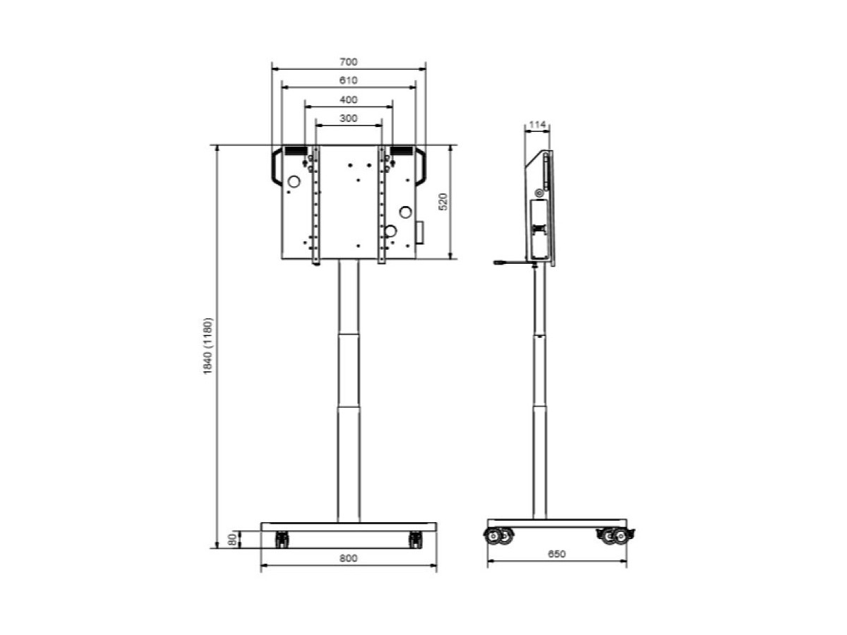 Bachmann Autarker Monitor mit Trolley Digital Signage, schwarz (701.0003) Maße Bachmann Autarker Monitor mit Trolley Digital Signage, schwarz (701.0003) Maße
