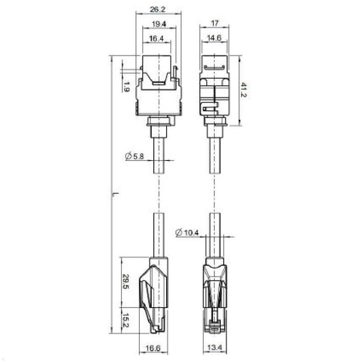 Bachmann Keystone CAT6a RJ45 Modul Patchkabel 5m Buchse/Stecker (918.034), technische Zeichnung Bachmann Keystone CAT6a RJ45 Modul Patchkabel 5m Buchse/Stecker (918.034), technische Zeichnung