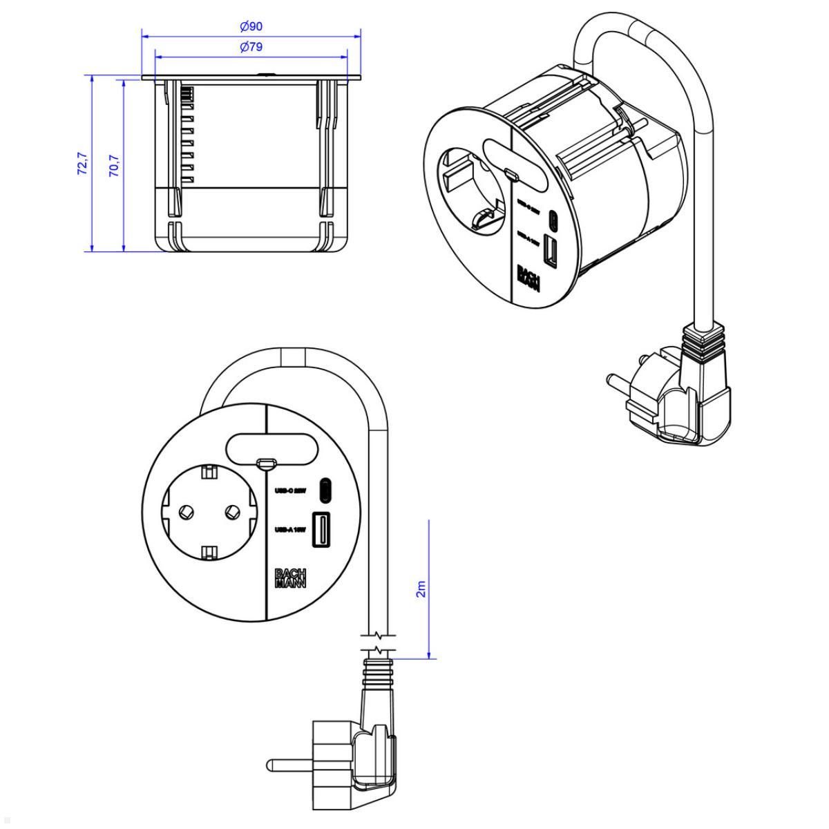 Bachmann LOOP IN CHARGE Einbausteckdose mit USB A/C Charger mit ...